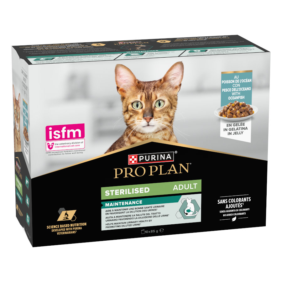 0.75 KG Pro Plan Adulto Esterilizado Peixe Saqueta em Gelatina para gatos - Pack 10