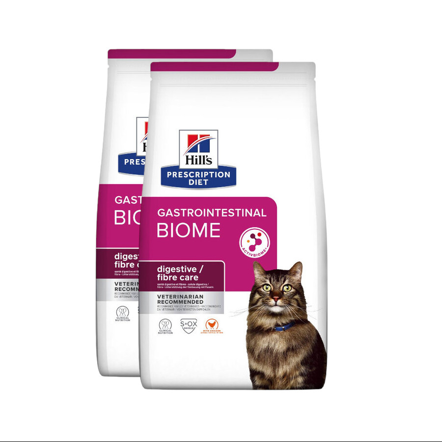 2 x 3 kg Hill's Prescription Diet Gastrointestinal Biome Frango ração para gatos Pack poupança!