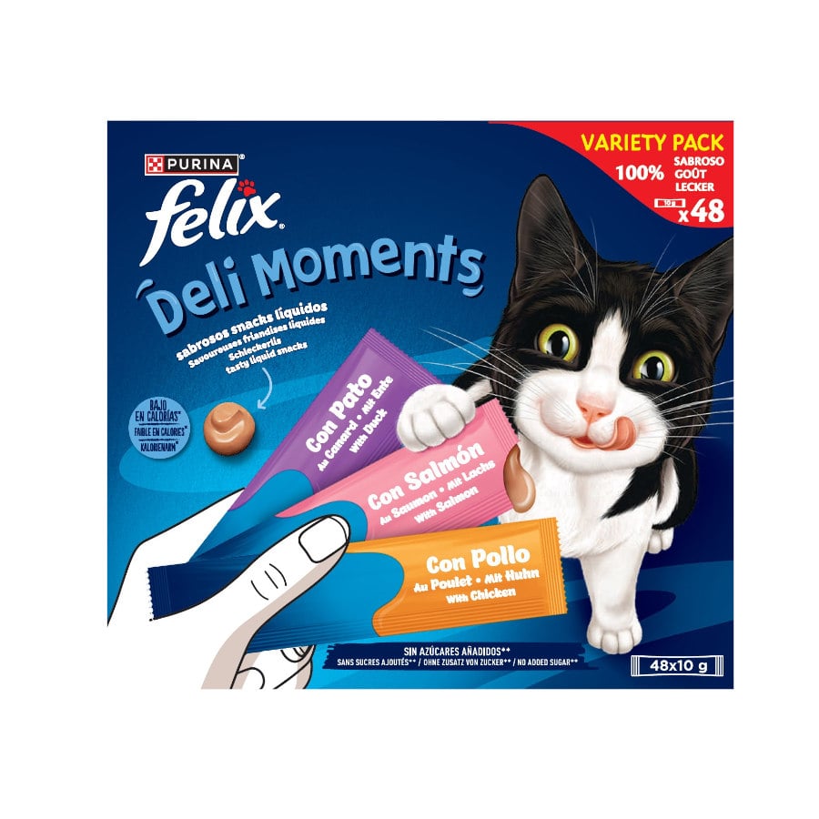 0.48 KG 48 saquetas x 10 g Felix Deli Moments Snack líquido para gatos - Multipack