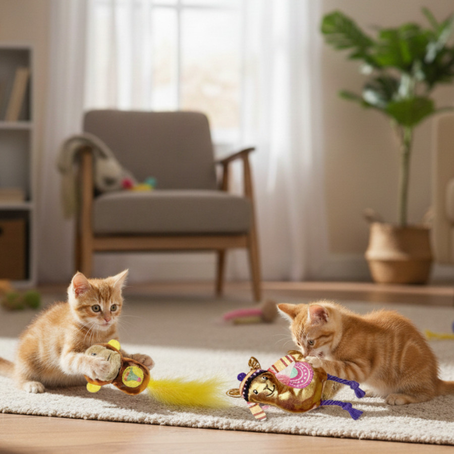 Tootoy! Kitten Peluche de macaco brilhante e lhama para gatos