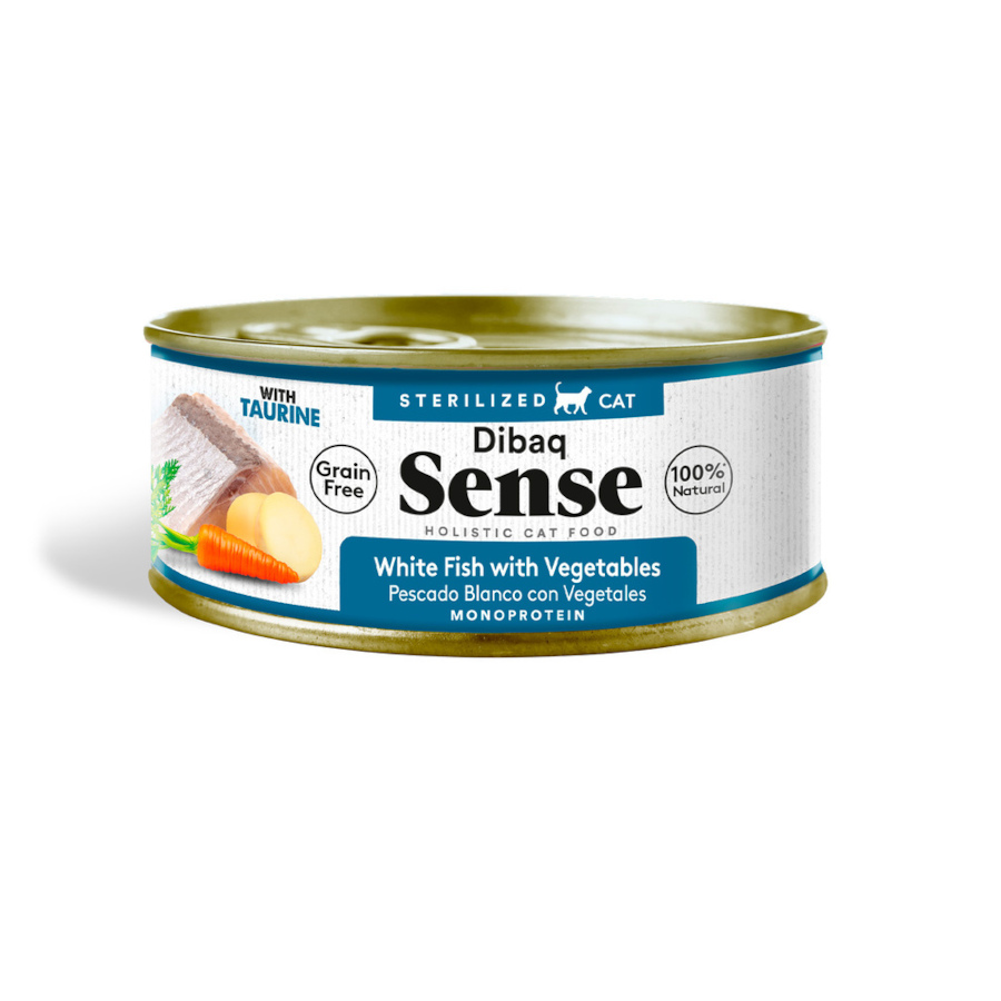0.07 KG Lata de peixe branco sem grãos esterilizados Dibaq Sense com vegetais para gatos