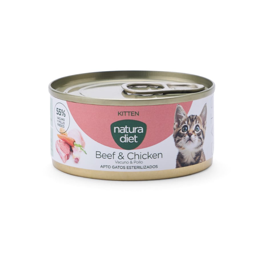 0.085 KG Natura Diet Kitten Comida Húmida de Vaca e Frango em Lata para gatos