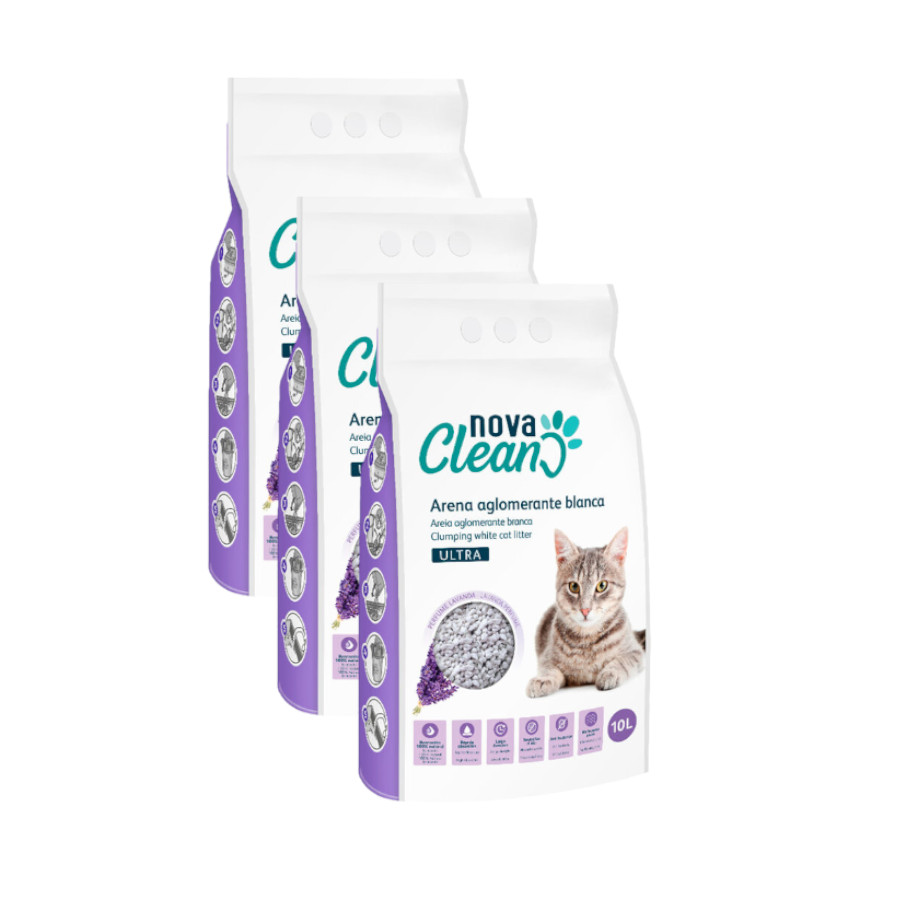 3 x 10 L Nova Clean Ultra Areia Aglomerante Lavanda para gatos Pack poupança!