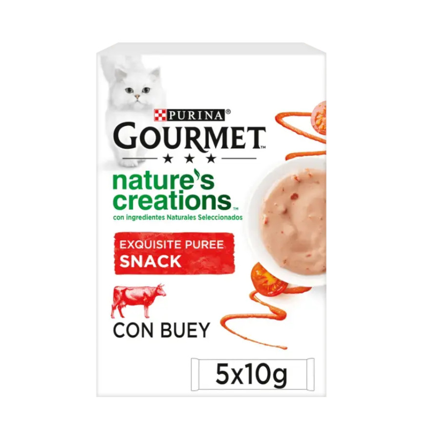5 saquetas x 10 g Gourmet Nature's Creations Snack Húmido de Boi para gatos
