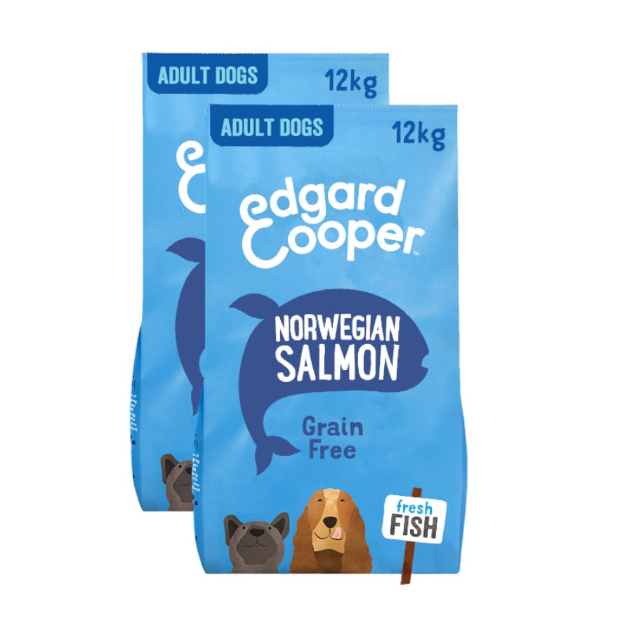 2 x 12 kg Edgard Y Cooper Adult Salmão ração para cães Pack poupança!