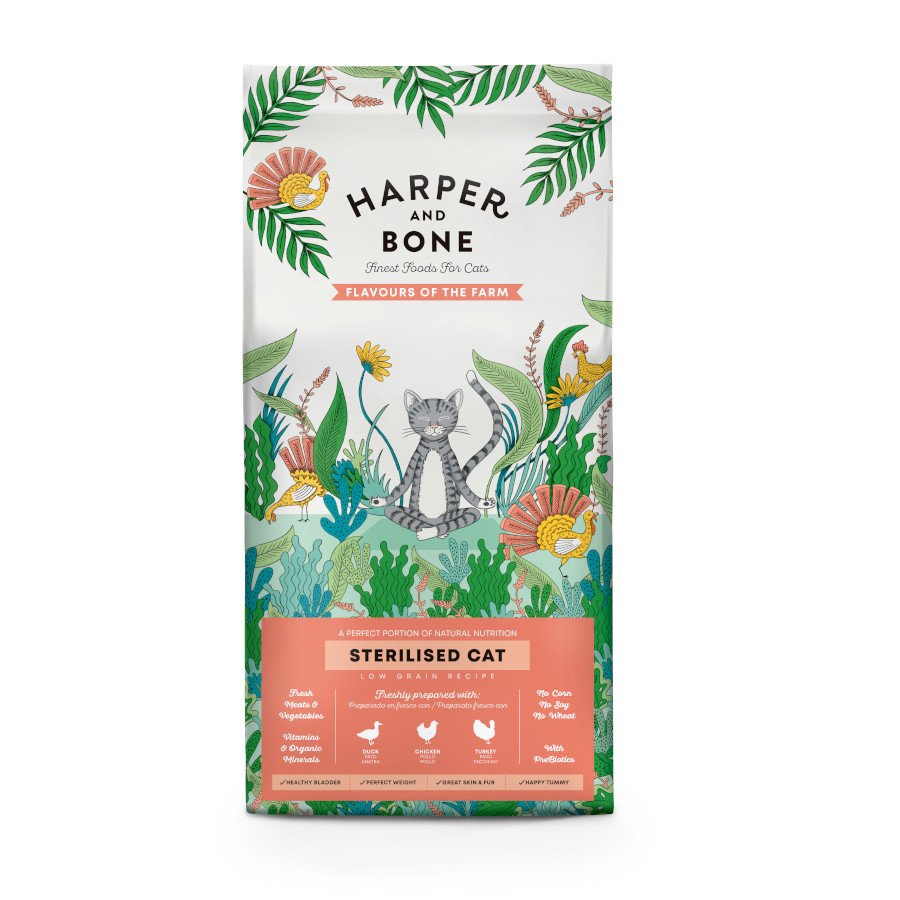 2 kg Harper & Bone Flavours Farm Ração de frango e peru para gatos esterilizados