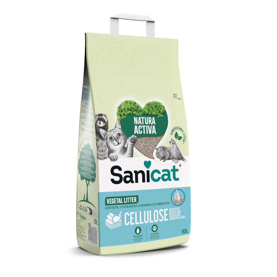 2 x 10 L Sanicat Recycled Cellulose Substrato Natural para gatos Pack poupança!