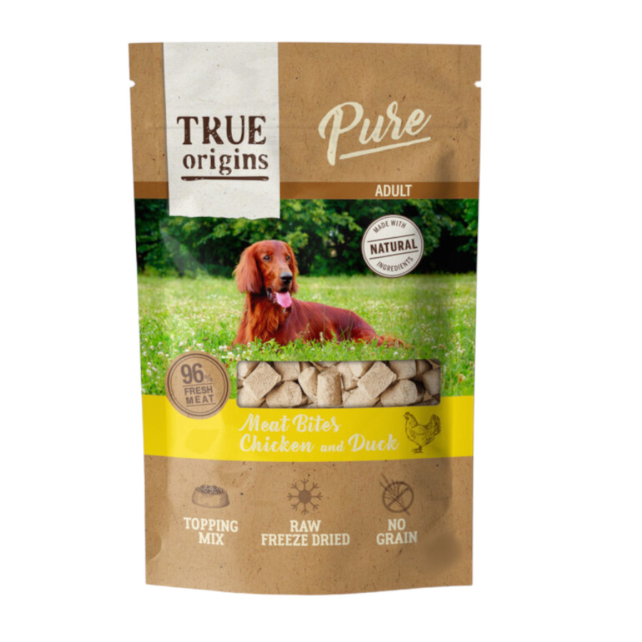 2 pacotes x 100 g True Origins Snacks Pure Adult Freeze Dried Frango e Pato para cães Pack poupança!