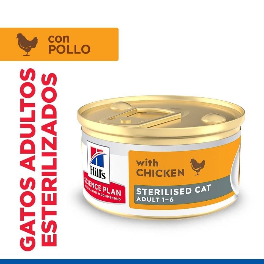 85 g Hill's Science Plan Adult Sterilised Comida húmida Mousse de Frango para gatos