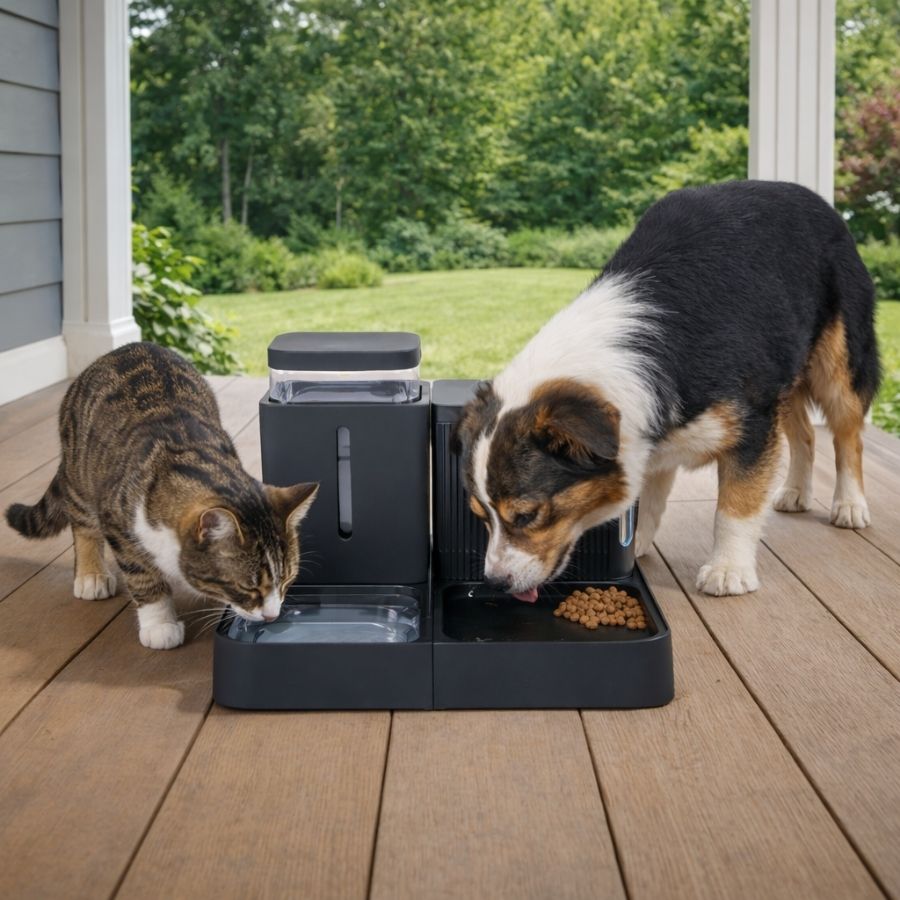 Leeby Comedouro Automático e Dispensador de Água 2 em 1 para cães e gatos