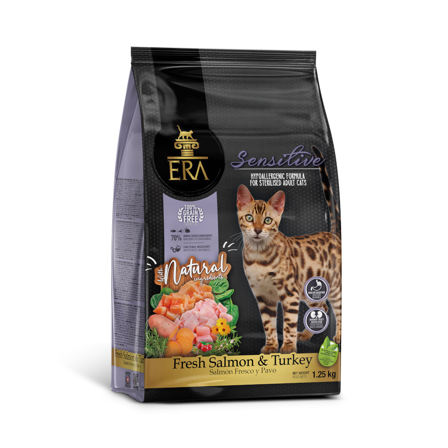 1.25 KG 1.5 kg Era Sensitive Salmão e Peru Ração para gatos