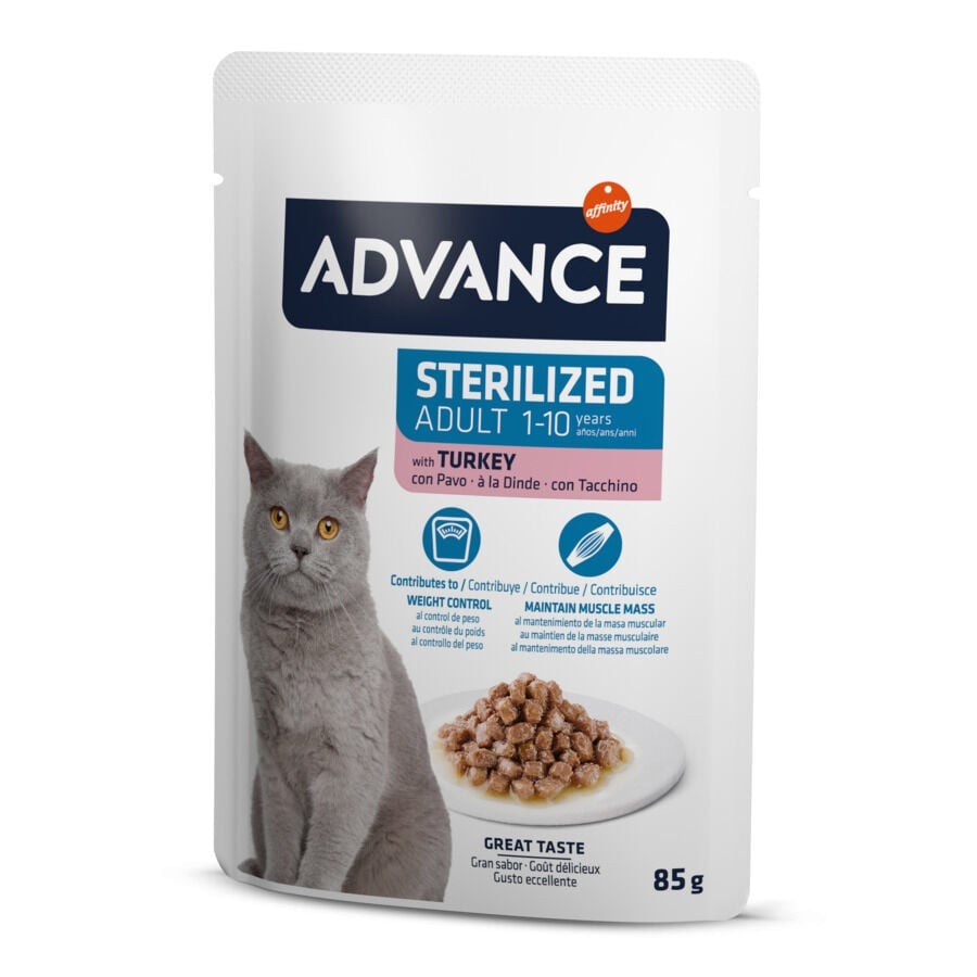 24 saquetas x 85 g Advance Adult Sterilized Peru Saqueta em Molho para gatos Pack poupança!