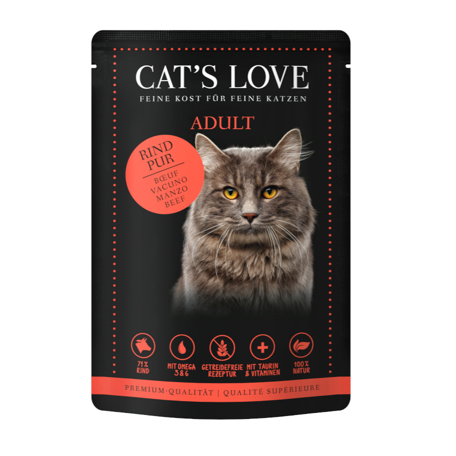 12 saquetas x 85 g Cat’s Love Adult Carne de Vaca em Gelatina saquetas para gatos Pack poupança!
