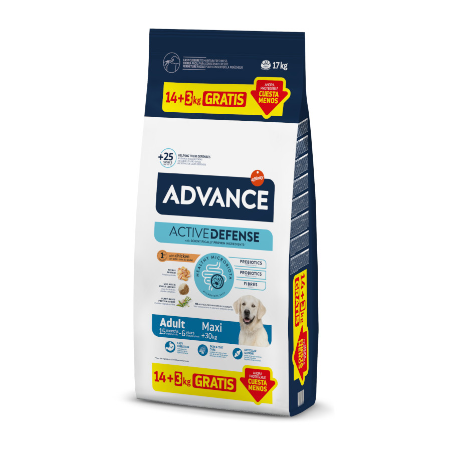 17 KG 17 kg (14 + 3 kg grátis!) Advance Active Defense Maxi Adult Frango e Arroz ração para cães