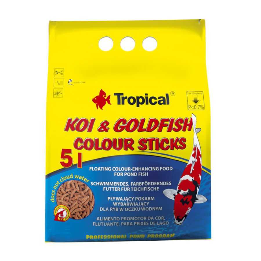 5 L Tropical Koi & Goldfish Colour Sticks alimento para peixes