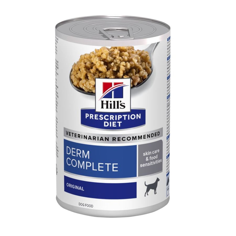 48 latas x 370 g Hill's Prescription Diet Derm Complete lata para cães Pack poupança!