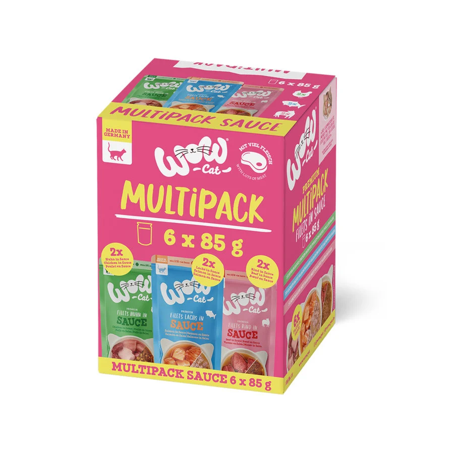 12 saquetas x 85 g Wow Food Filetes Saquetas com molho para gatos Pack poupança!