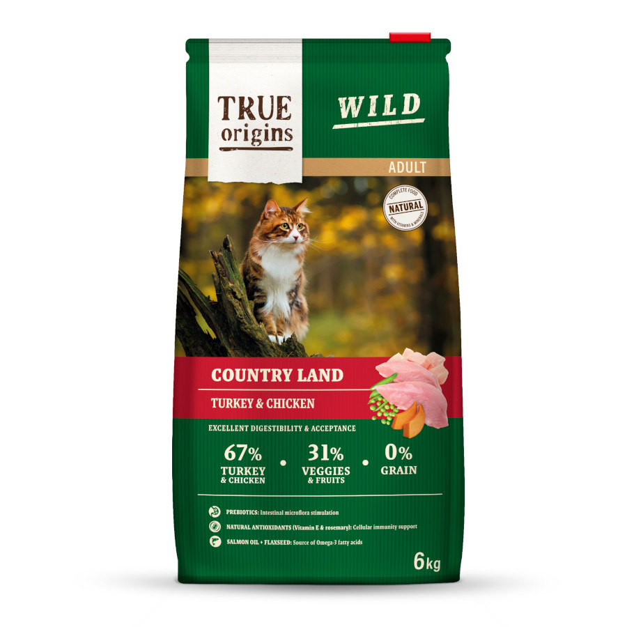 6 KG True Origins Wild Adult Frango e Peru Ração para gatos