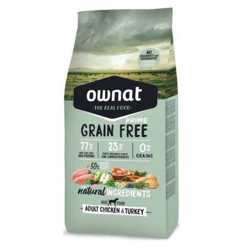 Ownat Grain Free Adult Frango e Peru ração para cães