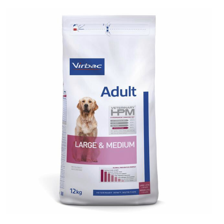 12 kg Virbac Adult Large Medium Hpm ração para cães