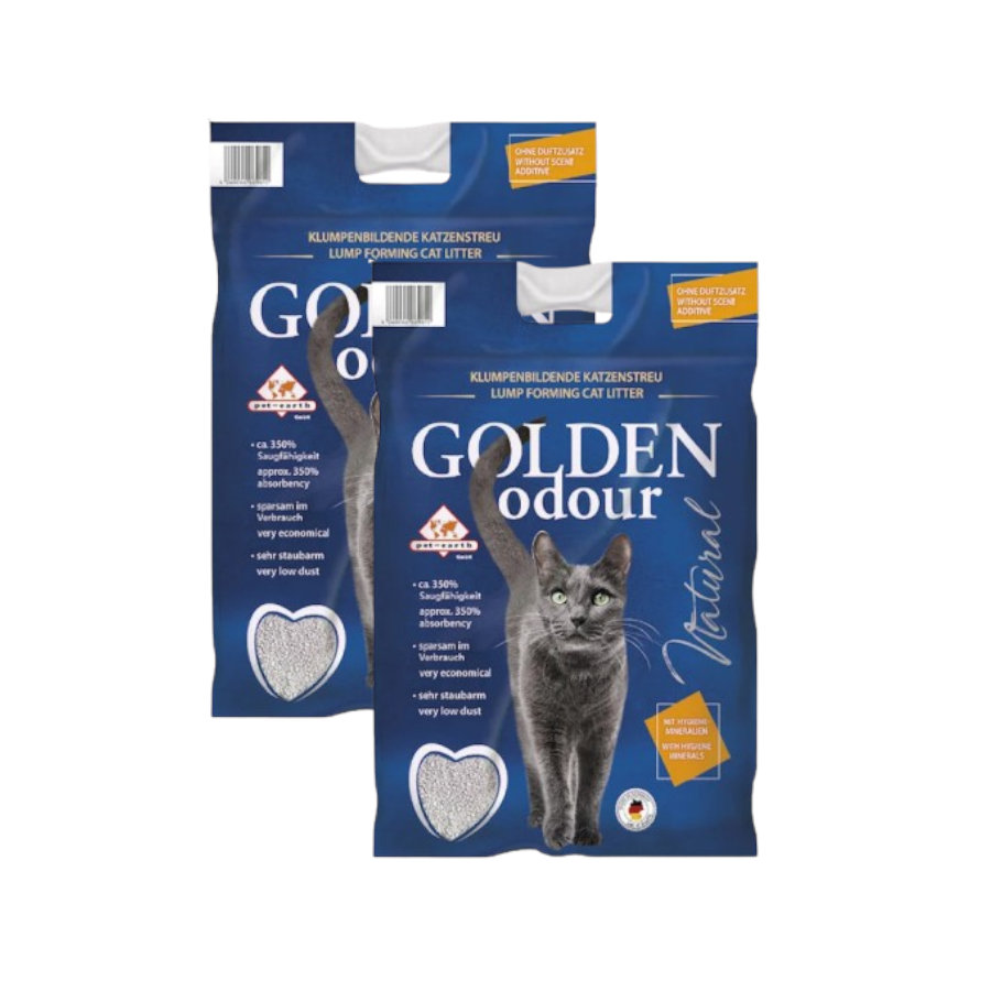 2 x 14 kg Golden Odour Areia Aglomerante Absorve Odores para gatos Pack poupança!