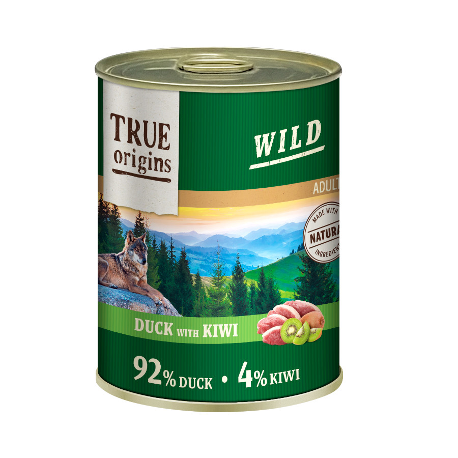 12 latas x 400 g True Origins Wild Adult Pato e Kiwi lata para cães Pack poupança!