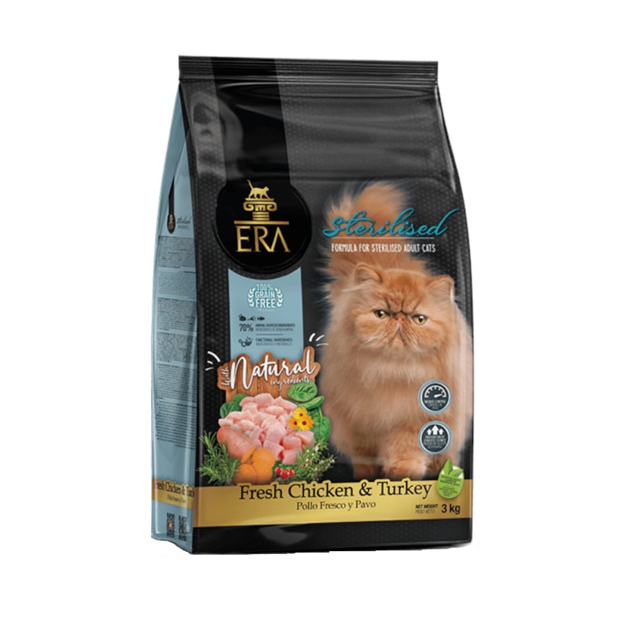 3 KG 3 kg Era Grain Free Pollo y Pavo Pienso para gatos esterilizados