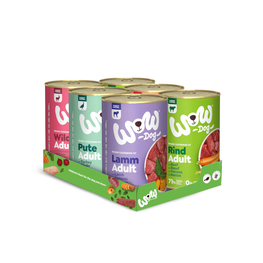 6 latas x 400 g Wow Food Adult lata para cães
