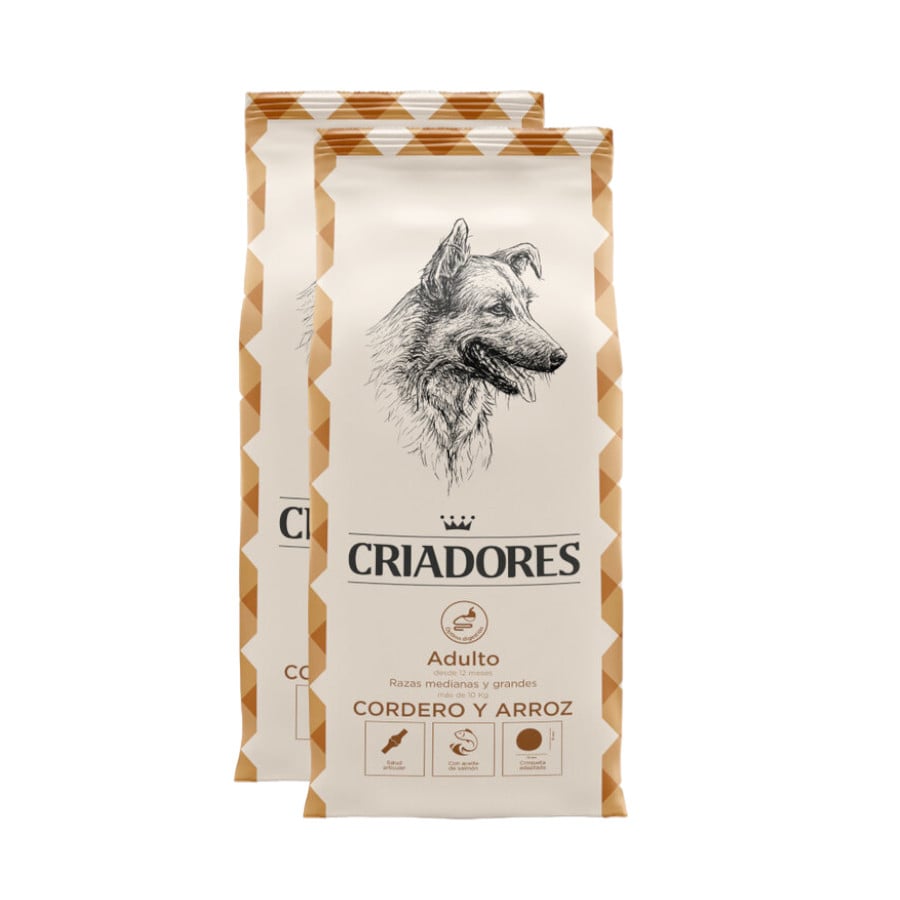 2 x 15 kg Criadores Adult Borrego e Arroz ração para cães de porte médio e grande Pack poupança!