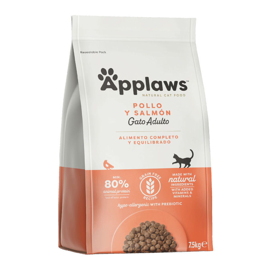 7.5 kg Applaws Feline Adult Grain Free frango e salmão ração para gatos