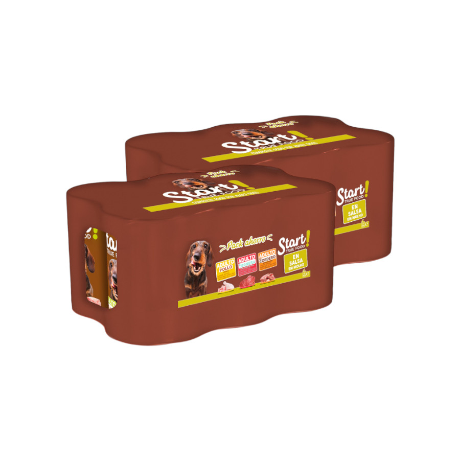 Start! Adulto Frango, Vitela e Cordeiro em Molho lata para cães - Multipack 6