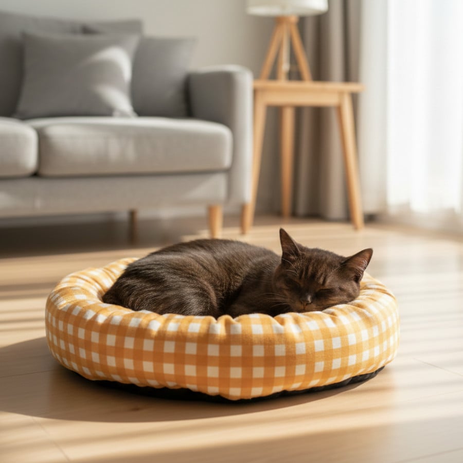 Leeby Cama Donut Vichy Laranja para gatos