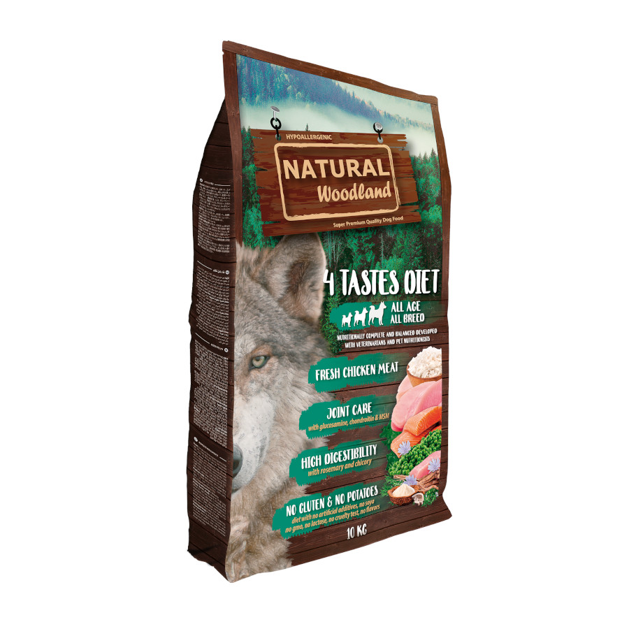 10 KG Natural Woodland 4 Tastes Diet Hypoallergenic Ração para cães