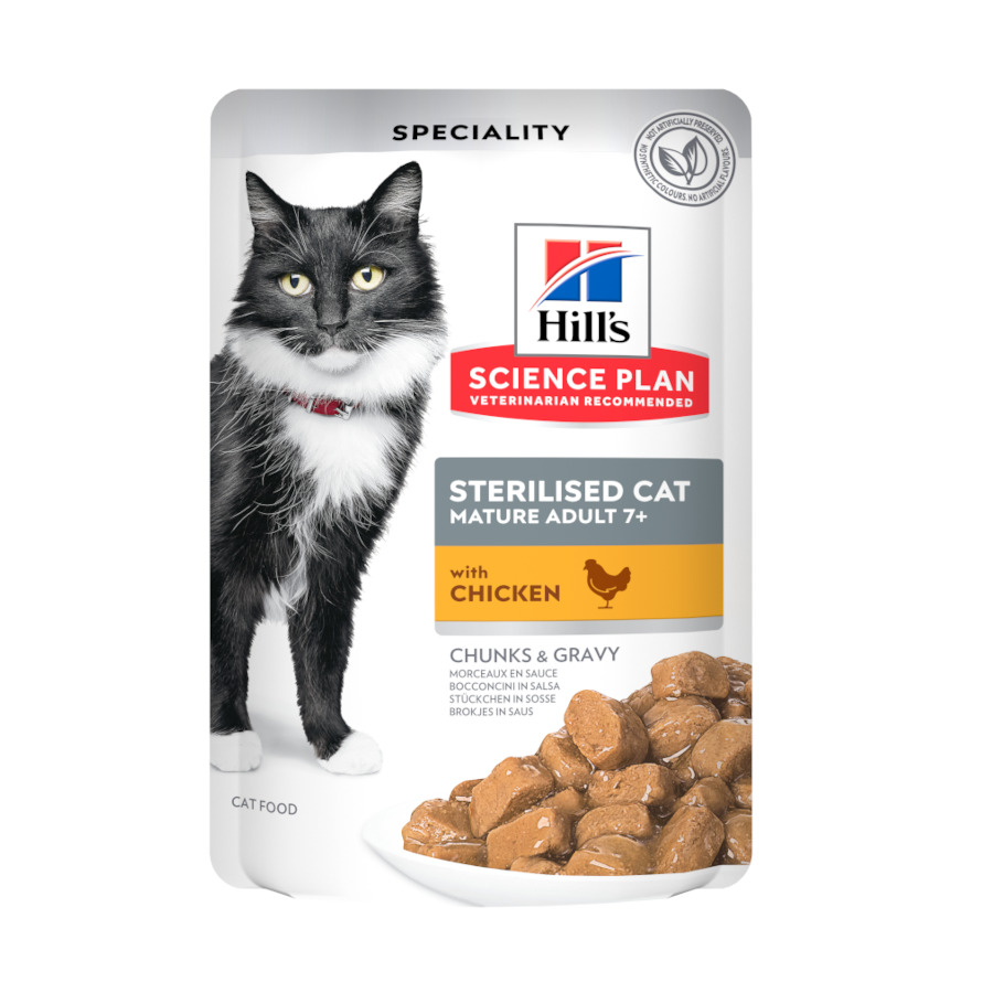 1.02 KG 12 saquetas x 85 g Hill's Science Plan Sterilised Mature Frango saqueta de molho para gatos