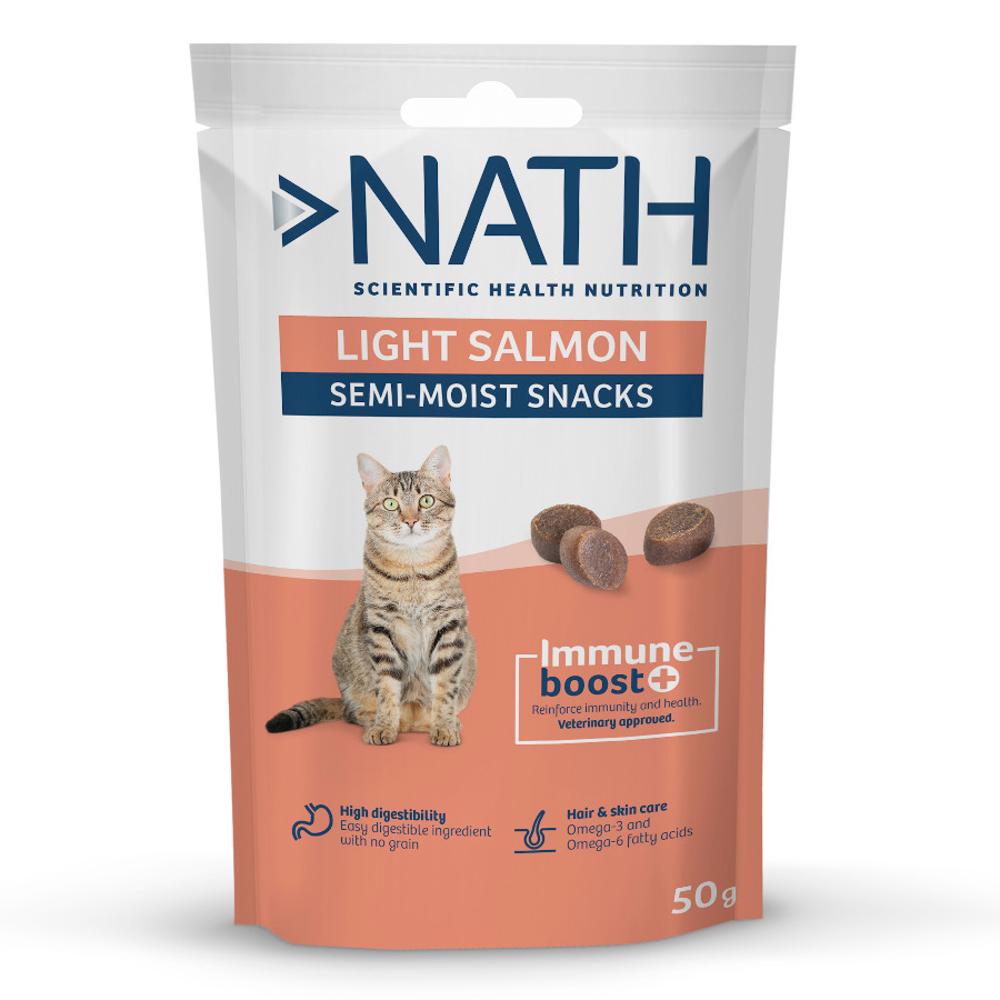 0.3 kg Nath Snacks Light Semi-húmidos de Salmão para gatos