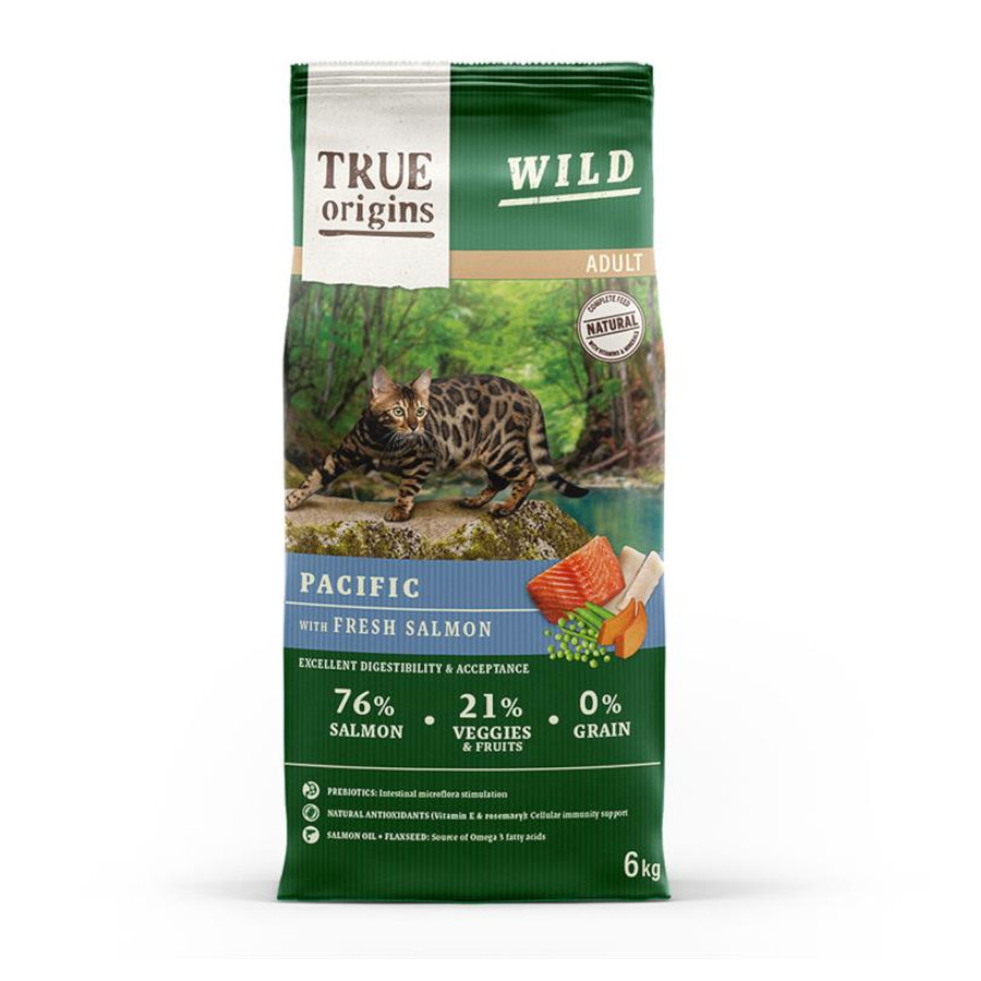 2 x 6 kg True Origins Wild Adult Pacific Salmão ração para gatos Pack poupança!