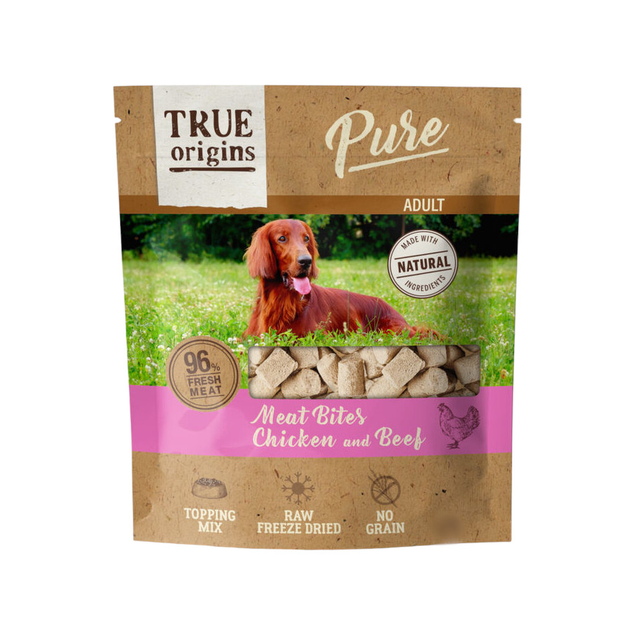 2 pacotes x 40 g True Origins Snacks Pure Adult Freeze Dried Frango e Vitela para cães Pack poupança!