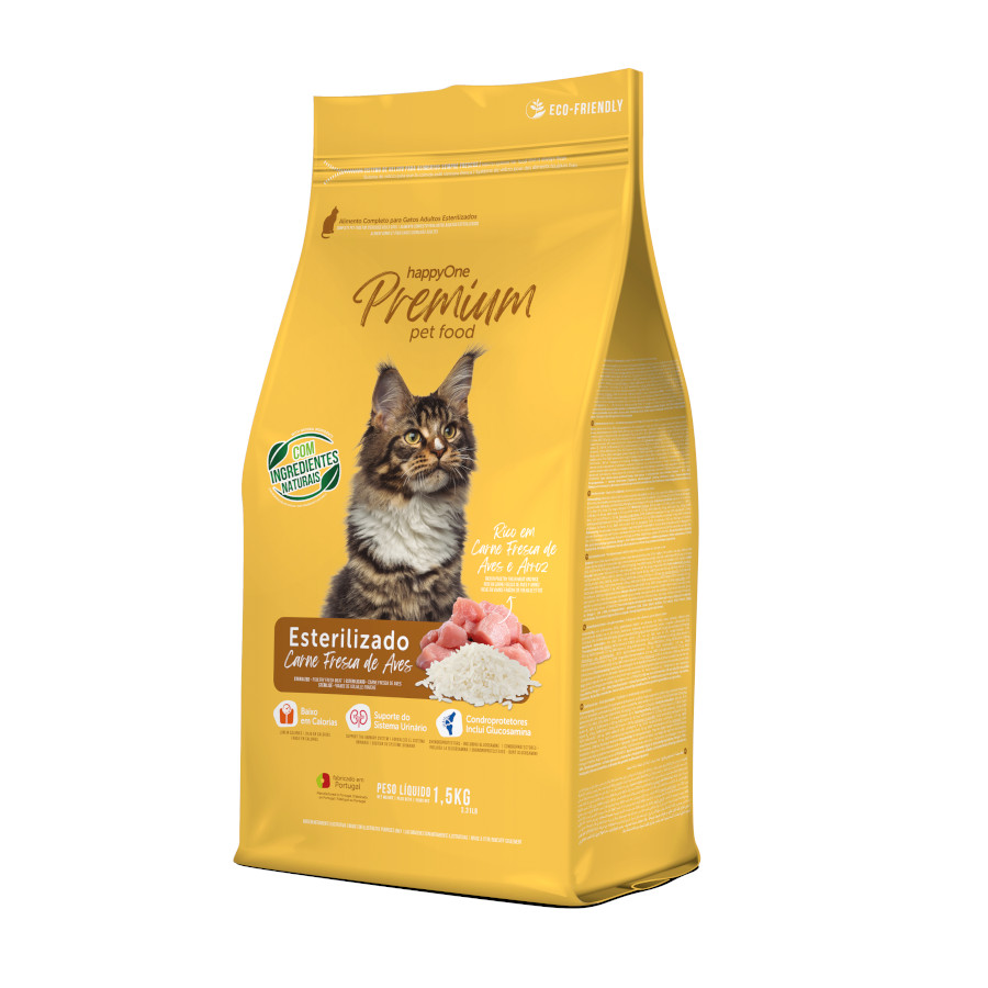 1.5 KG happyOne Premium ração de carne fresca de aves para gatos esterilizados