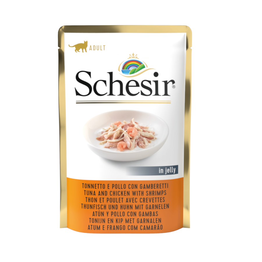 Schesir Adult Atum com Frango e Camarões saqueta para gatos