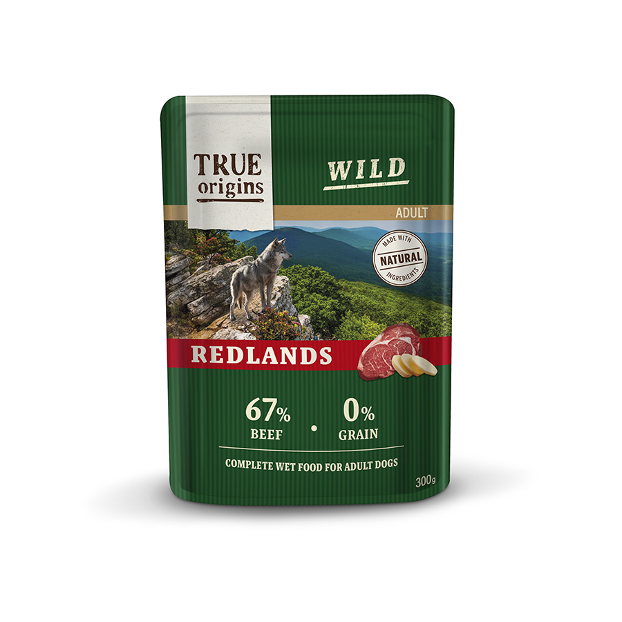 12 saquetas x 300 g True Origins Wild Redlands Vitela saqueta para cães Pack poupança!