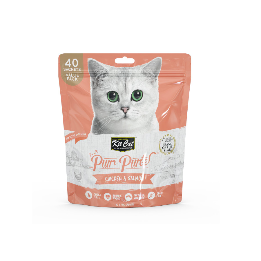 0.6 KG Kit Cat PurPuree Comida húmida de frango e salmão em saquetas para gatos