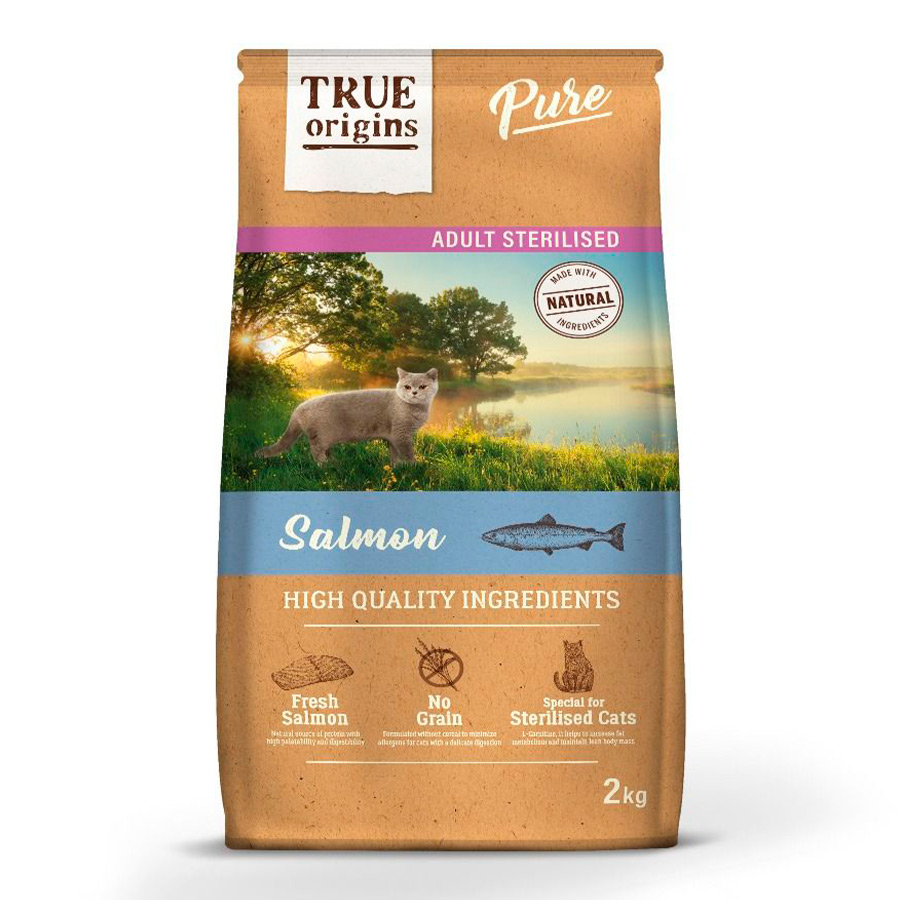 7 KG True Origins Pure Adult Sterilised Salmão Grain Free ração para gatos