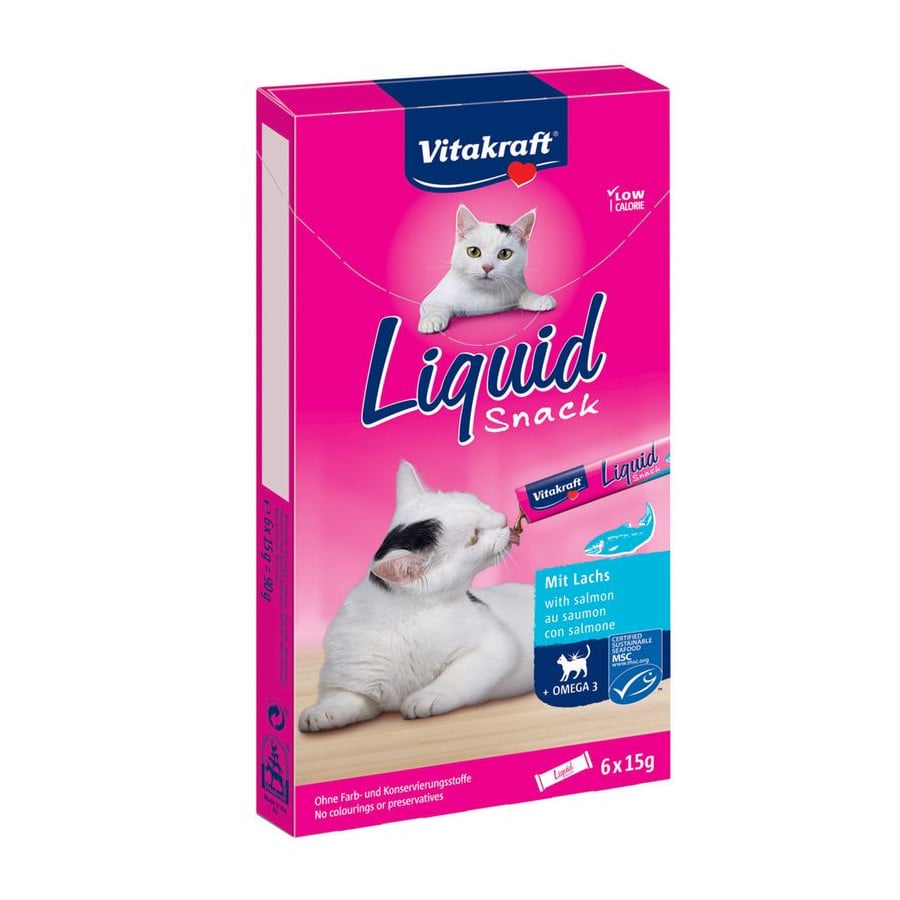 6 saquetas x 15 g Vitakraft Liquid Snack de Salmão para gatos