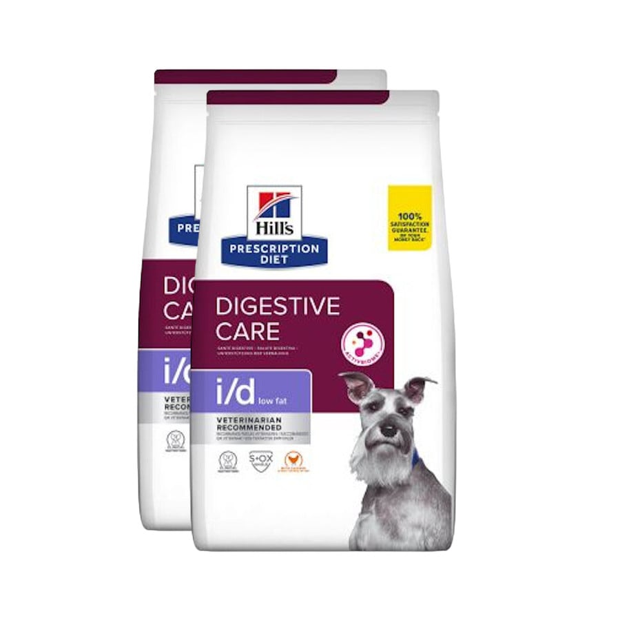 2 x 4 kg Hill's Prescription Diet Digestive Care Low Fat i/d Frango ração para cães Pack poupança!