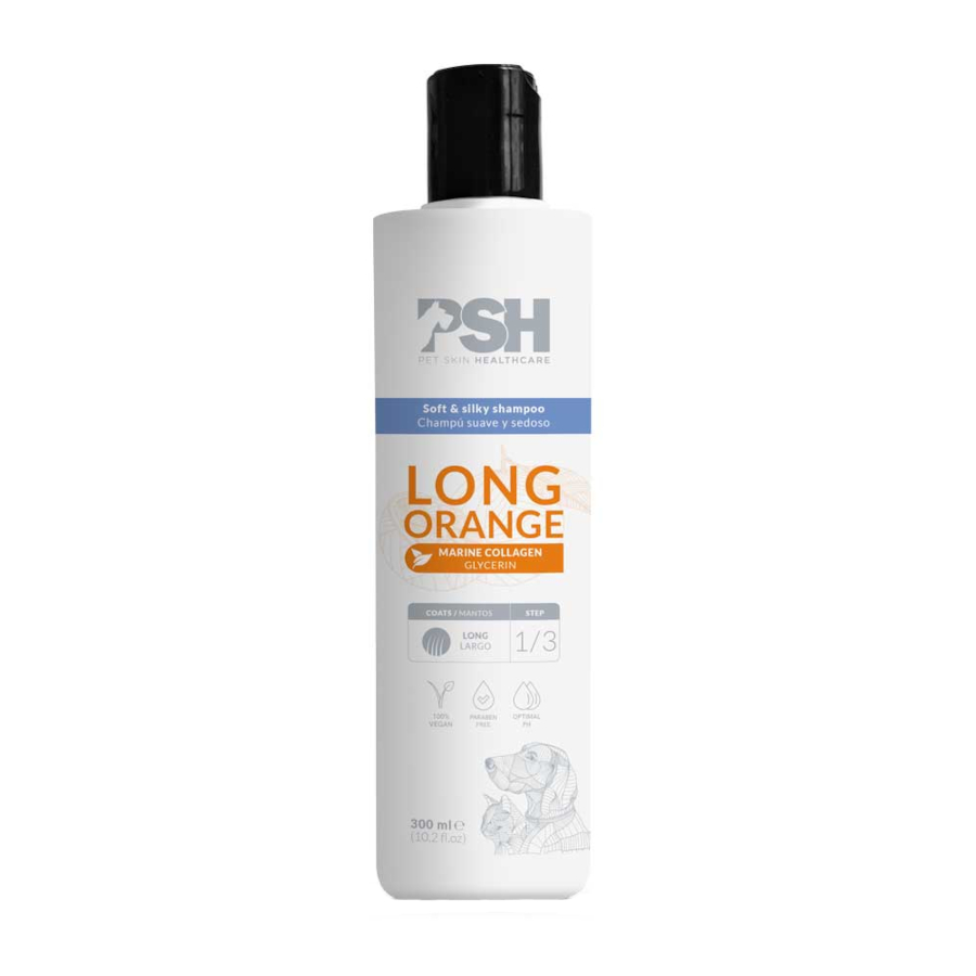 0.3 L PSH Long Orange Long Hair Shampoo para cães e gatos