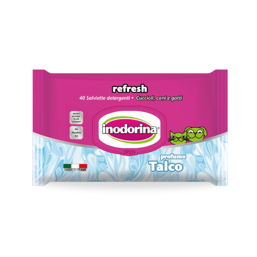 Inodorina Refresh toalhitas húmidas Talco para animais de estimação