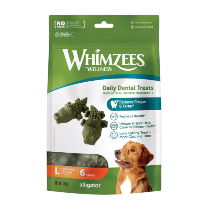 6 sticks Whimzees Snacks Dentários Crocodilo para cães de porte grande