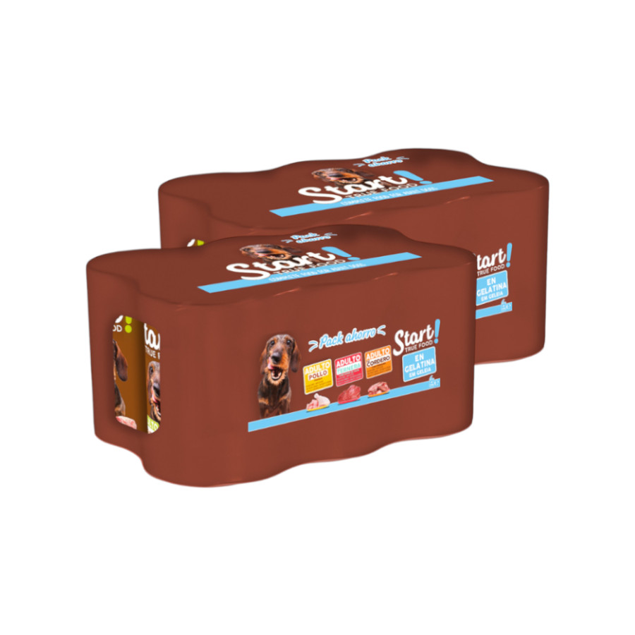 Start! Adulto Frango, Vitela e Cordeiro em Gelatina para cães - Multipack 6