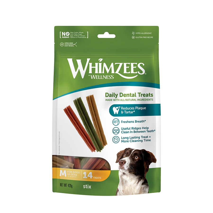 14 sticks Whimzees Snacks Dentários Stix para cães de raças medias