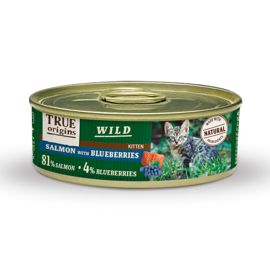 24 latas x 85 g True Origins Wild Kitten Salmão e Mirtilos em lata Pack poupança!